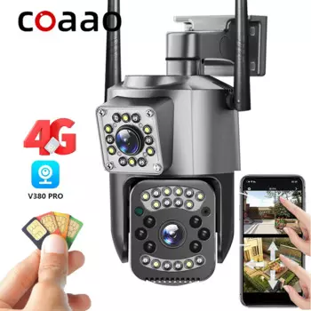 Уличная камера видеонаблюдения, 6 МП, 4G, SIM, 10X, автоматическое отслеживание, V380, защита безопасности, 360 дюйма, IP, CCTV, видео, Wi-Fi, 3,6 мм + 6 мм, двойной объектив