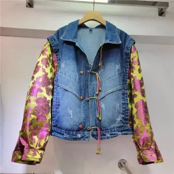 Уличная модная джинсовая куртка с рукавами и вышивкой, женская свободная короткая ковбойская верхняя одежда, корейские джинсы с потертостями, женские куртки