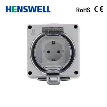 Уличная настенная розетка HENSWELL IP66 с водонепроницаемой коробкой, с защитой от дождя, 110-250 В, стандарт Великобритании/Франции/США