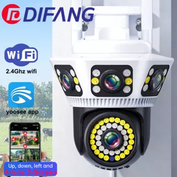 Уличная Wi-Fi IP-камера 6K видеонаблюдение с четырьмя объективами и тремя экранами AI Обнаружение человеческого тела Двунаправленная голосовая камера 12 МП CCTV