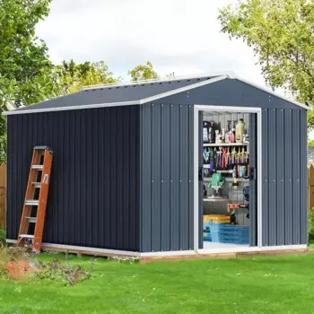 Уличный сарай для хранения 10x8x6 футов, универсальный стальной хранилище для инструментов с раздвижной дверью и вентиляционными отверстиями, Металлический Сарай для велосипеда для сада