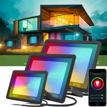 Уличный светодиодный прожектор IP66 с Wi-Fi, Водонепроницаемый умный RGB прожектор с дистанционным управлением через приложение, Светодиодный отражатель с голосовой активацией