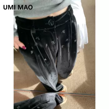 UMI MAO толстые бархатные черные широкие брюки с бабочкой женские осенне-зимние тонкие напольные повседневные брюки с высокой талией Femme