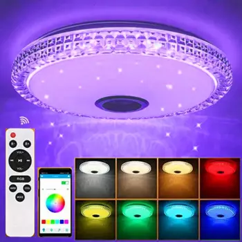 Умная лампа на потолок, 300 Вт, RGB, регулируемая яркость, управление через приложение, Bluetooth-динамик, для дома, спальни, гостиной