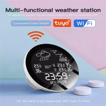 Умная Метеостанция Tuya с Wi-Fi и часами, прибор для измерения температуры и влажности, с 3 датчиками