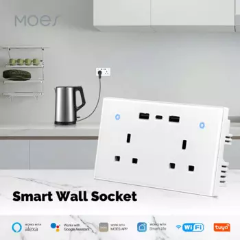 Умная настенная розетка MOES Tuya с поддержкой Wi-Fi и USB Type-C