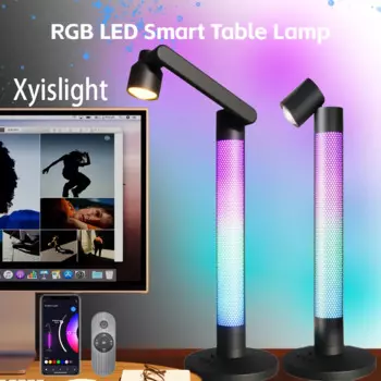 Умная настольная лампа для чтения Tuya RGB, атмосферная лампа, прикроватная ночная лампа с дистанционным управлением, настольная лампа с голосовым управлением для спальни, кабинета, украшение