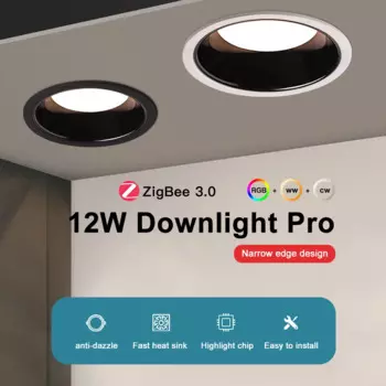 Умная потолочная Встраиваемая лампа ZigBee3.0 GLEDOPTO 12 Вт RGBCCT, умная лампа ZigBee2mqtt Conbee с дистанционным управлением, голосовым управлением через приложение и Alexa Echo