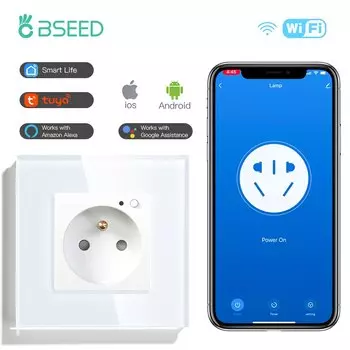 Умная розетка BSEED Wi-Fi стеклянная панель