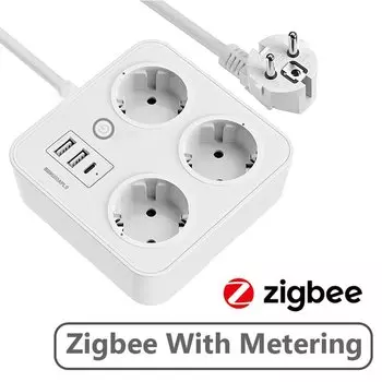 BORUIDAPLS ZigBee Smart Power Strip Энергосберегающая измерительная умная розетка PD20W Type-C Tuya Alexa Remote Voice Кухонные аксессуары