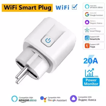 Умная розетка Wi-Fi EU 16A/20A с функцией синхронизации монитора мощности Приложение Tuya Smart Life работает с Alexa Google Home