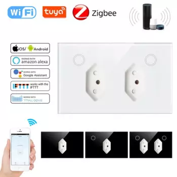 Умная розетка Zigbee с сенсорным выключателем, настенная розетка из закаленного стекла 118 типа Wi-Fi, 10 А, Бразилия, Чили, скрытая Встраиваемая розетка