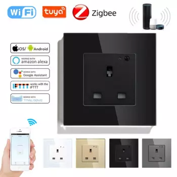 Умная розетка ZigBee/Tuya с Wi-Fi, Великобритания, розетка 1, 2, 3, 4, 86, из закаленного стекла, 110 ~ 260 В переменного тока, 13 а, 2000 Вт, дистанционное управление через приложение Alexa, розетки переключателя