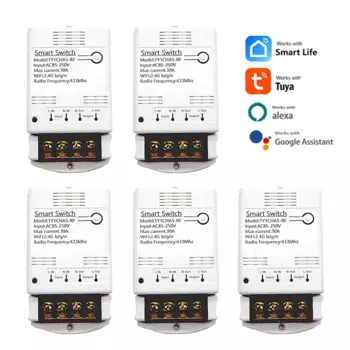 Умное реле переключателя Wi-Fi, 30 А, 20 А, 220 В, 4000 Вт, 5 шт.