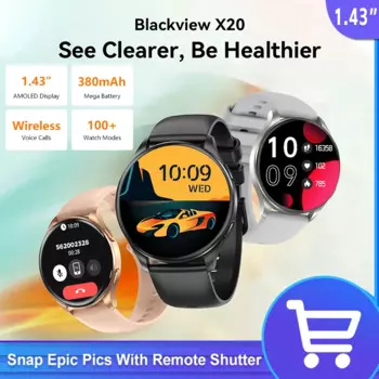 Умные часы Blackview X20, 1,43 дюйма, AMOLED-дисплей, аккумулятор 380 мАч, оповещения о сообщении, Bluetooth-вызовы, спортивные часы для Android IOS