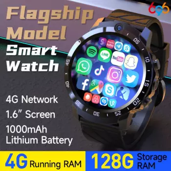 Умные часы для мужчин, экран 1,6 дюйма, SIM-карта, сеть 4G, Аккумулятор 1000 мАч, 4 Гб 128 ГБ, приложение для установки сообщения, напоминания, несколько режимов мотора