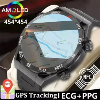 Умные часы мужские, GPS-трекер, AMOLED экран 454*454 HD, пульсометр, ЭКГ + PPG, Bluetooth, Смарт-часы с вызовом, новинка 2025