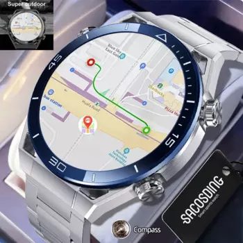 Умные часы мужские с GPS-трекером, компасом, AMOLED экраном 454*454 HD, пульсометром, ЭКГ + PPG, Bluetooth, Смарт-часы для Huawei