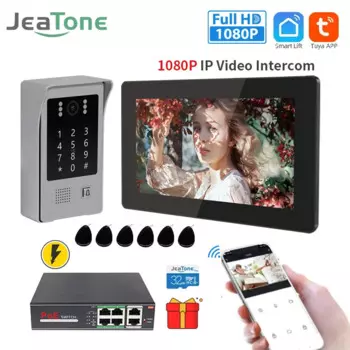 Умный беспроводной IP-видеодомофон Jeatone Tuya 1080P с Wi-Fi, 7-дюймовый монитор, дверной видеодомофон с камерой для квартиры