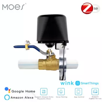 Умный контроллер газового водяного клапана MOES ZigBee 3,0, пульт дистанционного управления Echo Plus, Голосовое управление, работа с Alexa Google Home
