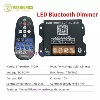 Умный светодиодный Bluetooth-контроллер DC5-24V 30A с радиочастотным 25-клавишным беспроводным пультом дистанционного управления для одноцветной светодиодной ленты 5050 2835