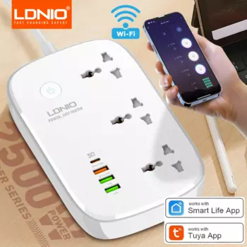 Умный удлинитель LDNIO Tuya с таймером и Wi-Fi, розетка с USB, PD, QC портом, Bluetooth, дистанционным управлением через приложение Smart Life