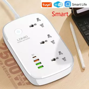 Умный удлинитель LDNIO Tuya с таймером, Wi-Fi розетка с 3 USB-портами и дистанционным управлением через приложение Smart Life, вилка EU/US/UK