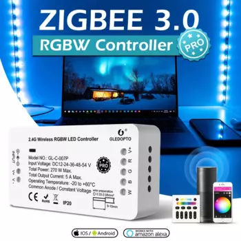 Умсветильник Светодиодная лента Zigbee 3,0 Pro RGBW, управление светодиодной лентой, работает с узлом моста, телефон с дистанционным управлением через приложение, голосовое управление