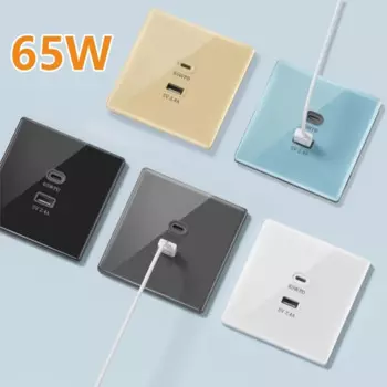 Универсальная 2-портовая настенная розетка USB C со сверхбыстрой зарядкой, 30 Вт, 65 Вт, серая электрическая вилка для умной зарядки, USB-адаптер 2,4 А, розетка 220 В