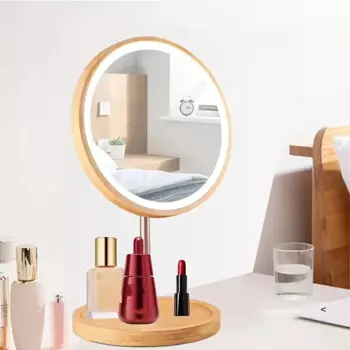 USB перезаряжаемое светодиодное бамбуковое деревянное зеркало для макияжа, регулируемая сенсорная косметическая лампа для рабочего стола, косметические зеркала