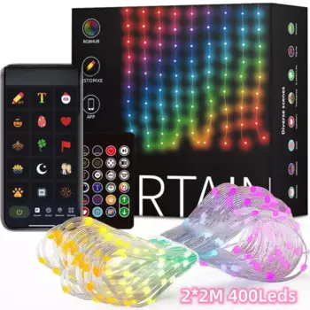 USB Smart APP Анимированный светильник для штор, гирлянда 400LED, сделай сам, дисплей изображений, синхронизация музыки, светодиодная строка, уличный RGB сказочный свет, декор для вечеринки