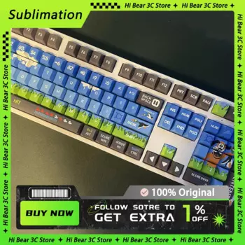 Утка Keycap PBT Сублимационная Cherry Height Механическая клавиатура Колпачки для клавиш Синий 130-клавиш Настроить Эргономика ПК Геймер Креативный подарок