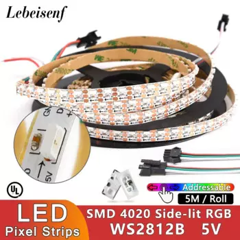 Узкая Светодиодная лента WS2812 5 мм, RGB 5 в с боковым свечением, красочная, 4020, высокая яркость, домашнее украшение шкафа, складная светодиодная мягкая лента, освещение