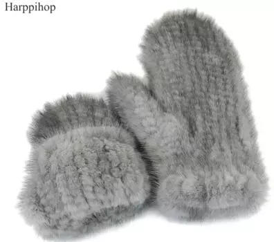 Варежки женские Harppihop, из меха норки, зима, вязаные