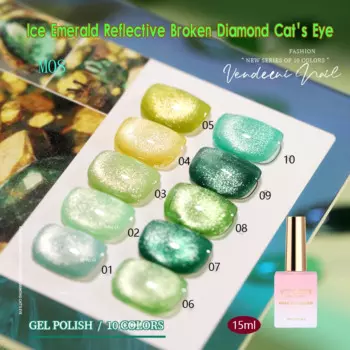 Vendeeni 10 цветов Ice Emerald Broken Diamond Cat Eye Gel Лак для ногтей Soak Off UV LED Гибридный блестящий маникюрный лак для ногтей