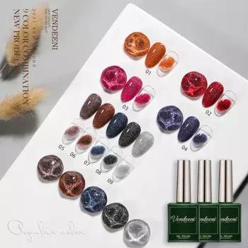 Vendeeni 9 цветов/набор Лазерный сверкающий гель-лак для ногтей Soak Off UV LED Блестящая пудра Гель-лак Гель-лак для дизайна ногтей 15 мл