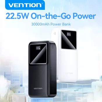 Vention 30000mAh USB C PD Быстрая зарядка 22.5W Портативный внешний аккумуляторный зарядник для ноутбуков MacBook