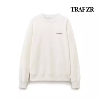 Верхняя одежда в эстетике TRAF ZR Normcore Y2k, плюшевый пуловер с контрастным принтом, Свободный свитшот с круглым вырезом и длинным рукавом, уличная одежда