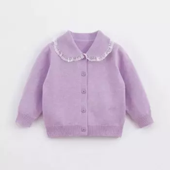 Весенне-осенний вязаный кардиган с кружевным воротником для девочек