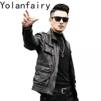 Весенняя куртка YOLANFAIRY из натуральной овечьей кожи, новые куртки, 2024 тонкие пальто, приталенная Мужская одежда, мужская повседневная куртка