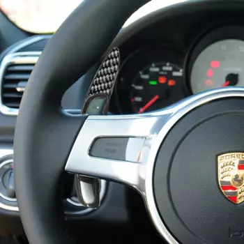 Весло рулевого колеса для Porsche Boxster Cayman 2010 14 15 из углеродного волокна, аксессуары для автомобильного рулевого колеса Panamera Macan Cayenne 718 918 911