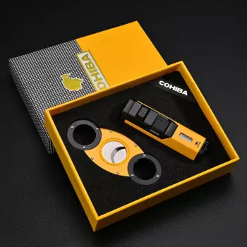 Ветрозащитная синяя турбо-зажигалка COHIBA сигарный набор для улицы, металлический брикет, дырокол для сигар, мужской подарок