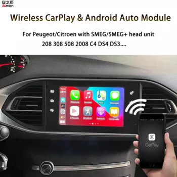 Видеоинтерфейс AZTON для автомобиля Peugeot 308, CarPlay, беспроводной адаптер для задней и передней камеры, Android, Привязка к зеркалу, Siri, Spotify, Waze