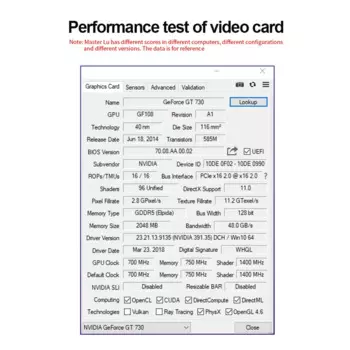 Видеокарта GT730 2 ГБ GDDR5 128 бит 700 МГц 40 нм PCle X16 2,0 VGA + DVI + HDMl-совместимая видеокарта