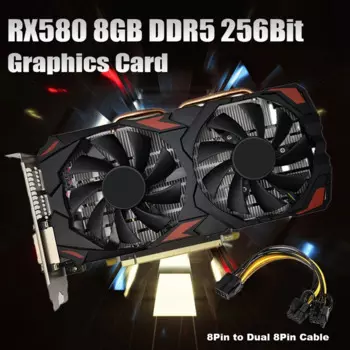 Видеокарта RX580 8 ГБ DDR5 1284 бит + 8-КОНТАКТНЫЙ двойной 8-контактный кабель 14 нм 1750 МГц 3,0 МГц PCI E HD DP DVI двойной вентилятор видеокарта