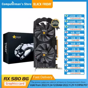 Видеокарта ZIWAY RX 580 8G 2048SP 1206 МГц бит GDDR5 HDMI-совместимая с DVI DisplayPort GPU RX580 8G видеокарта