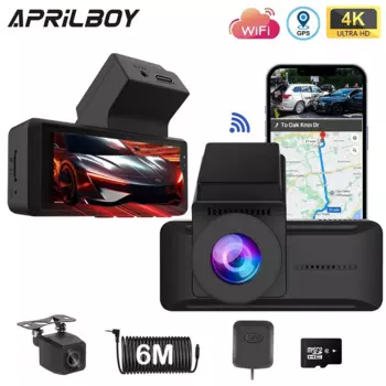 Видеорегистратор Aprilboy, 4K, Wi-Fi, две камеры, ночное видение