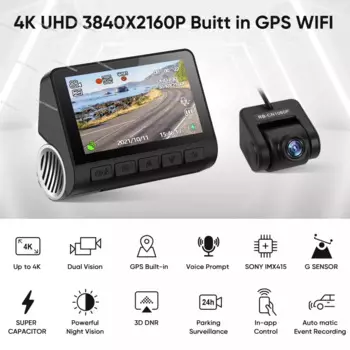 Видеорегистратор V55 4k с GPS и двумя объективами, автомобильный видеорегистратор, 4k Wi-Fi с приложением спереди и сзади, двойной 2-канальный видеорегистратор 4k