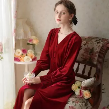 Викторианская бархатная ночная рубашка Pleuche, одежда для сна во французском стиле, велюровый халат, винтажная ночная рубашка, женская зимняя теплая длинная сексуальная ночная рубашка