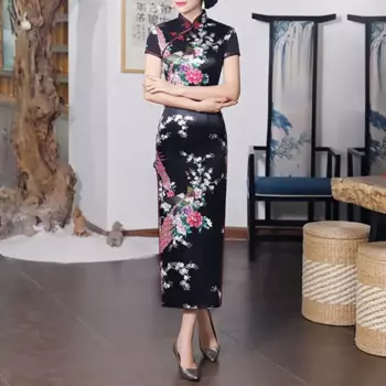 Винно-красное тонкое китайское традиционное платье Cheongsam с коротким рукавом и разрезом спереди, винтажное платье, женское длинное платье сливового цвета Qipao